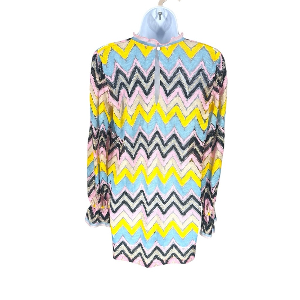 Cynthia Rowley Zigzag Knit Mini Shift Resort Dress Ruffle Sleeve Stripe XS NWT - Picture 8 of 12